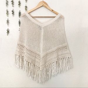 AE Cream Boho Tassel Fringe Poncho